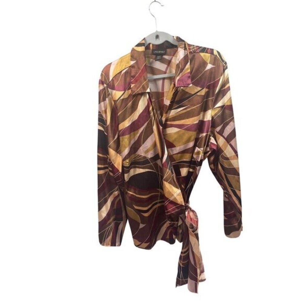 Lane Bryant 26/28 Abstract Print Wrap Blouse Plus Size‎ Long Sleeve Top